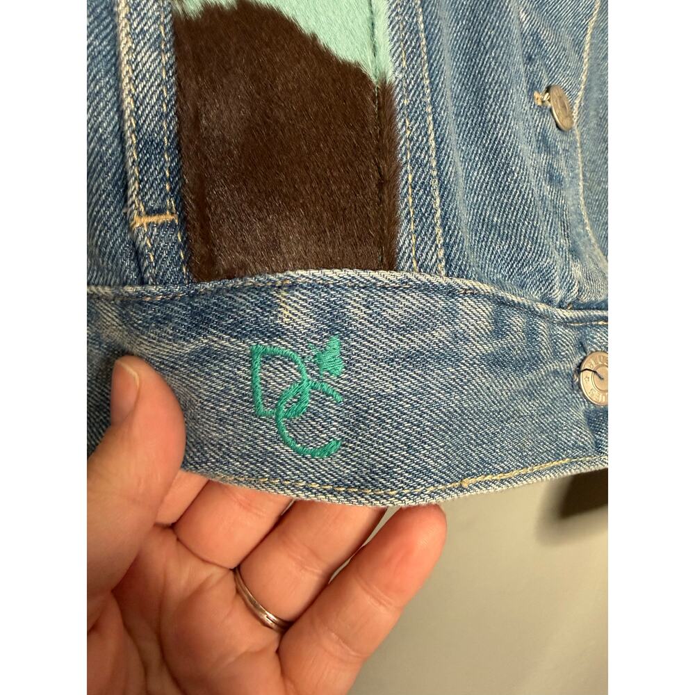 Jacket Happy by Debbie Clemens blue and brown cow hide denim‎ jacket fur lined - Picture 6 of 14